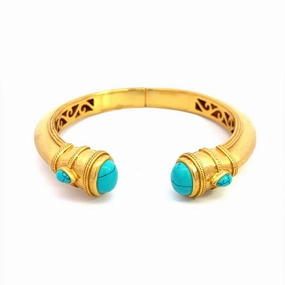 24K Yellow Gold Overlay 'Cannes' Demi Cuff With Turquoise Blue Howlite
