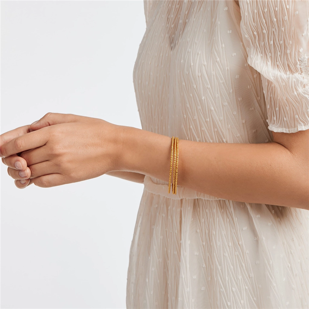 24K Yellow Gold Overlay 'Colette' Bead Bangle Bracelet