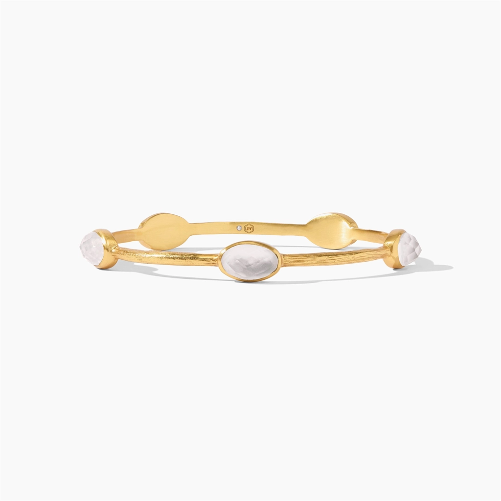 24K Yellow Gold Overlay 'Ivy' Iridescent Clear Crystal Stone Bangle