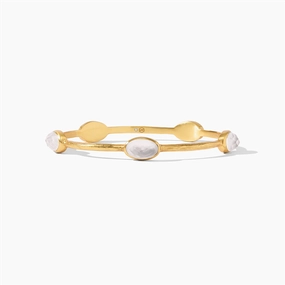 24K Yellow Gold Overlay 'Ivy' Iridescent Clear Crystal Stone Bangle