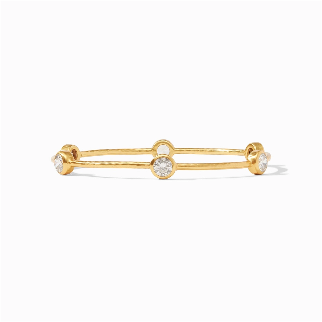 24K Yellow Gold Overlay 'Milano' Bangle Bracelet With Cubic Zirconia