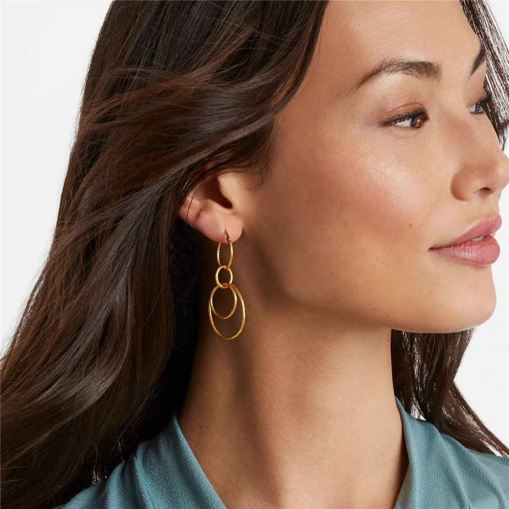 24K Yellow Gold Overlay 'Simone' 3-In-1 Dangle Earrings