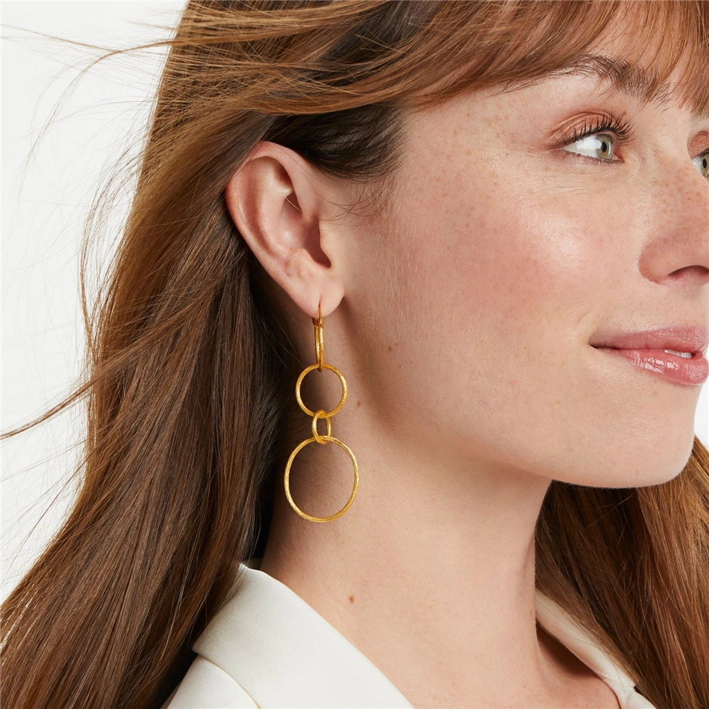 24K Yellow Gold Overlay 'Simone' 3-In-1 Dangle Earrings