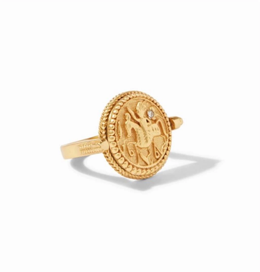 24K Yellow Gold Overlay Mother Of Pearl Coin Revolving Ring
