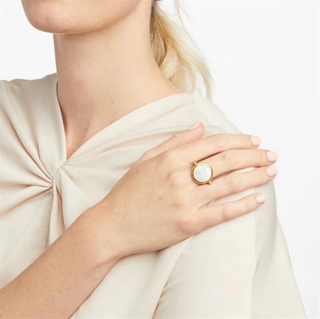24K Yellow Gold Overlay Mother Of Pearl Coin Revolving Ring
