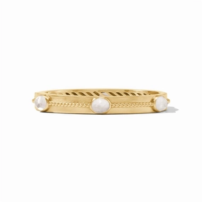 24K Yellow Gold Overlay Nassau' Stone Hinge Bangle With Iridescent Aquamarine Blue Crystals