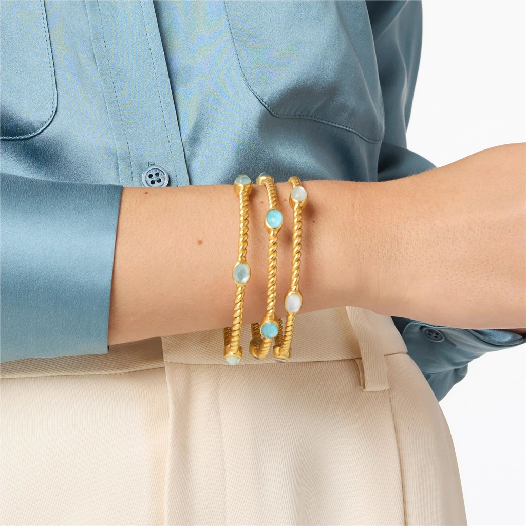 24K Yellow Gold Overlay Naussau' Stone Bangle With Iridescent Clear Crystals