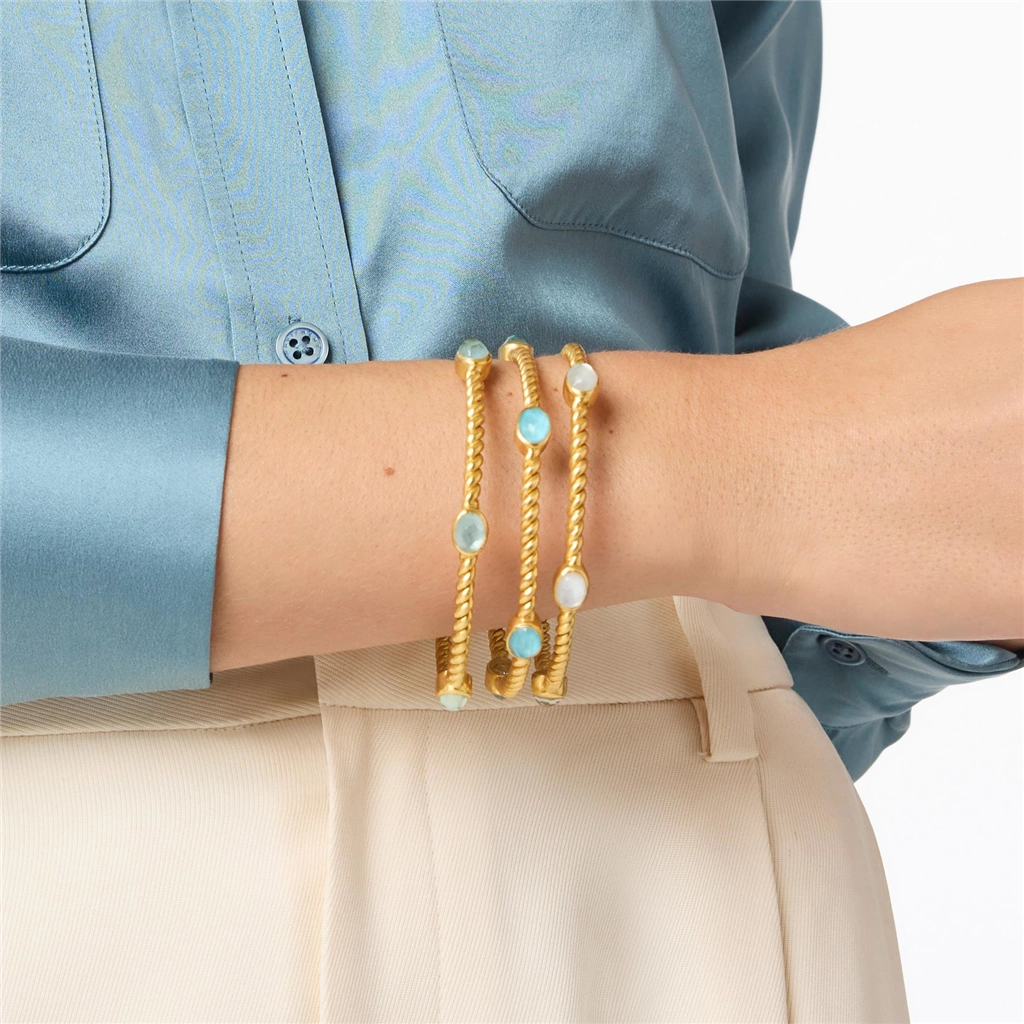 24K Yellow Gold Overlay Naussau' Stone Bangle With Iridescent Clear Crystals