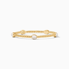 24K Yellow Gold Overlay Naussau' Stone Bangle With Iridescent Clear Crystals