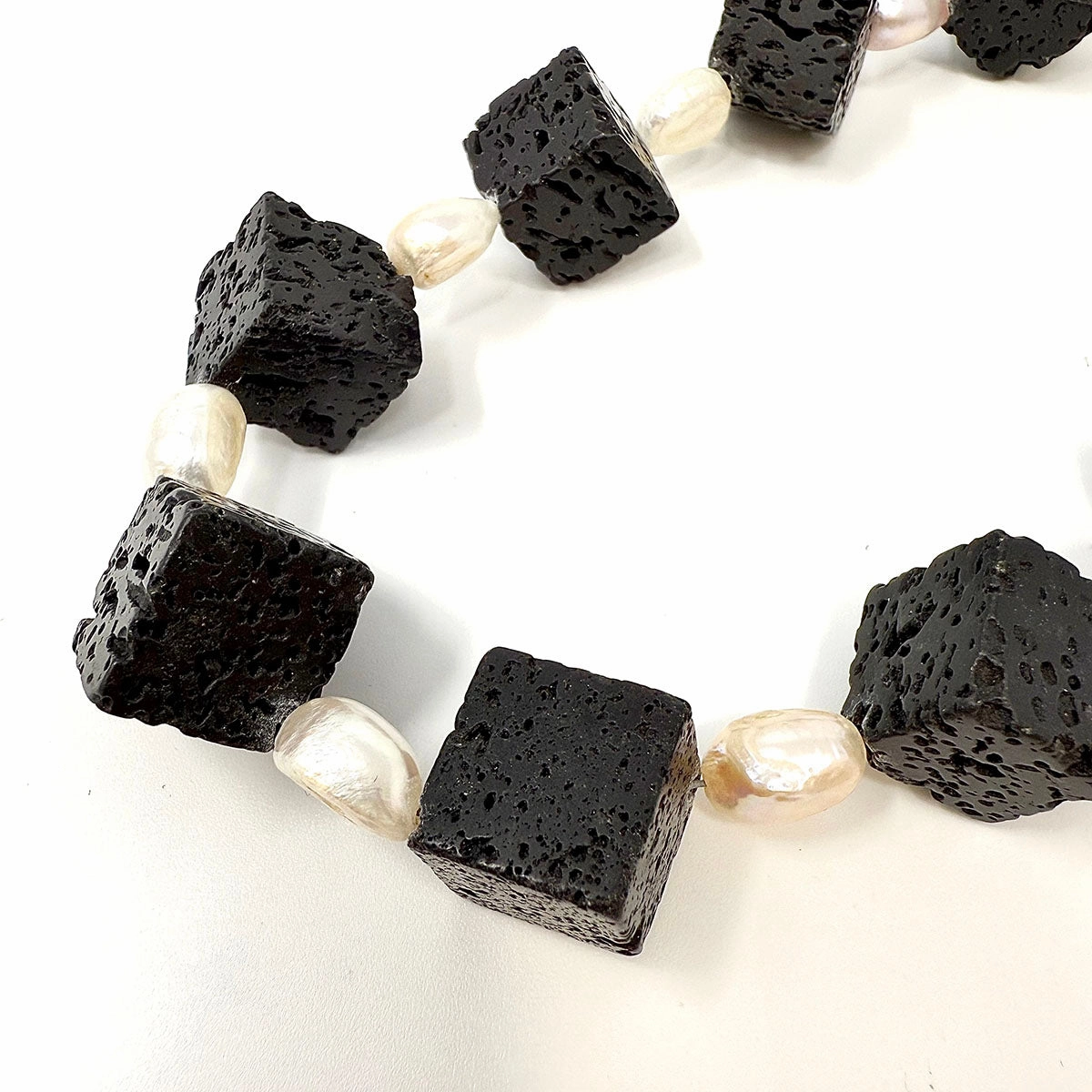 26" Black Lava Stone Cube and Freshwater Pearl Necklace