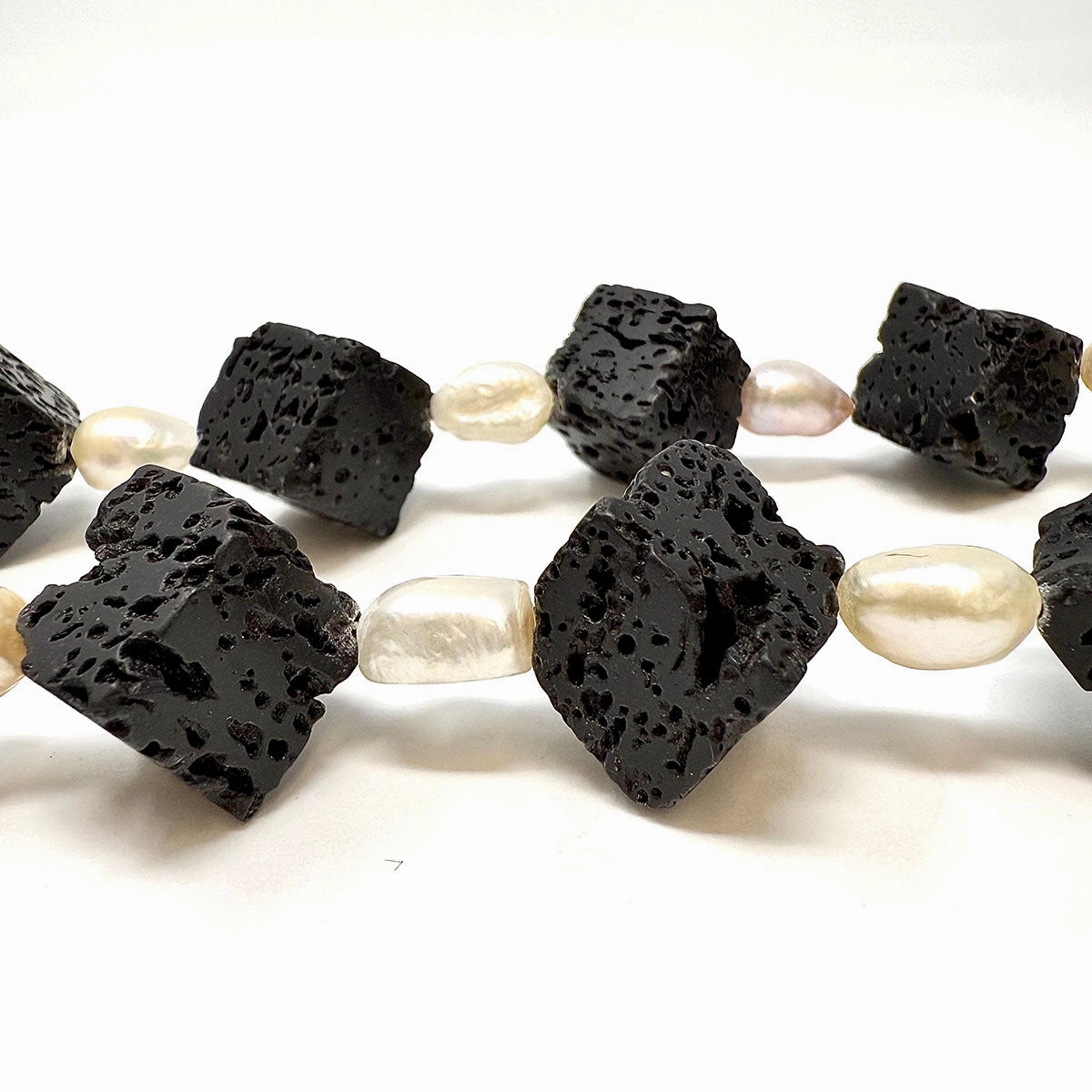 26" Black Lava Stone Cube and Freshwater Pearl Necklace