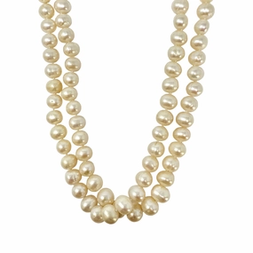 2 Strand 18" Freshwater Pearl Necklace with Filigree 14K Gold Clasp