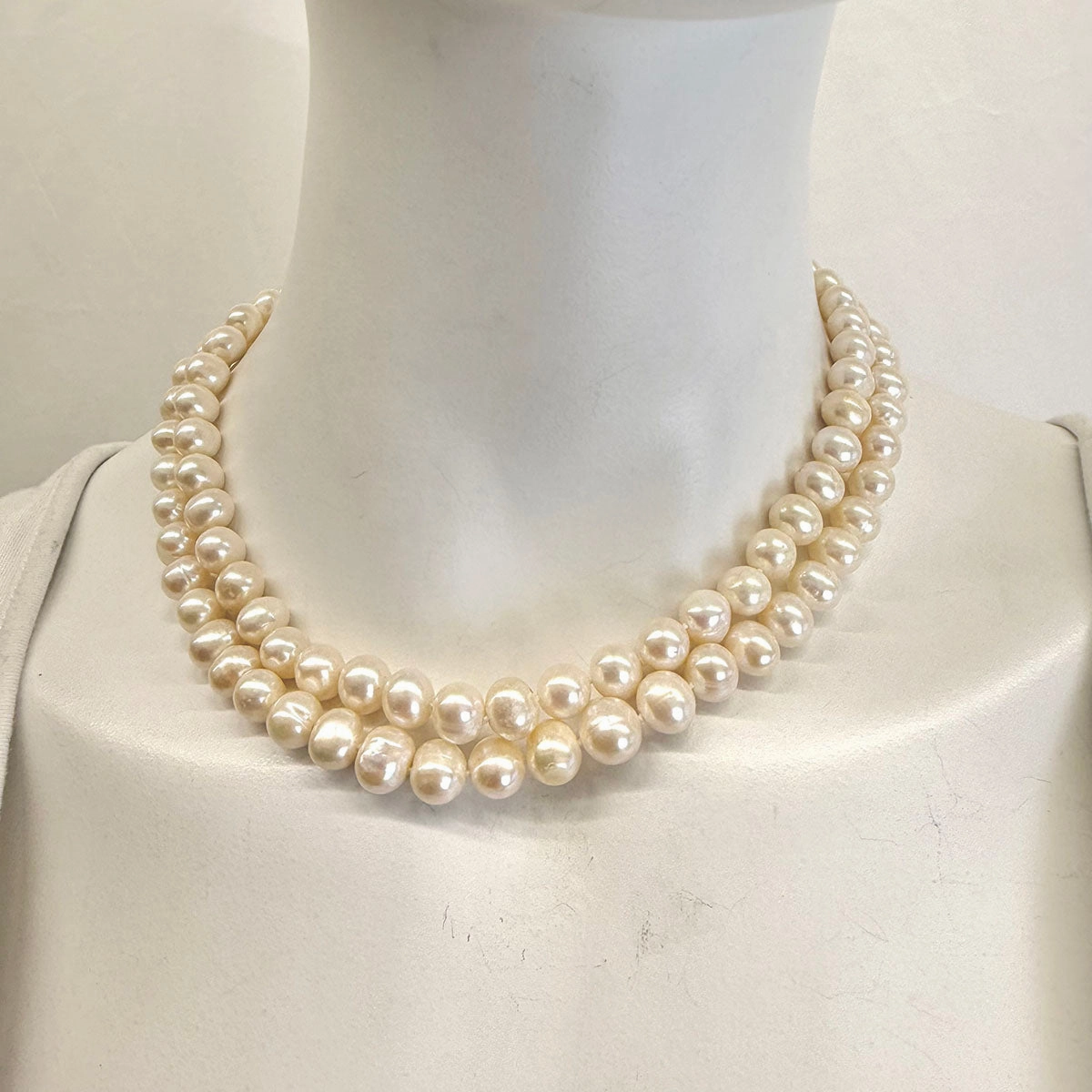 2 Strand 18" Freshwater Pearl Necklace with Filigree 14K Gold Clasp