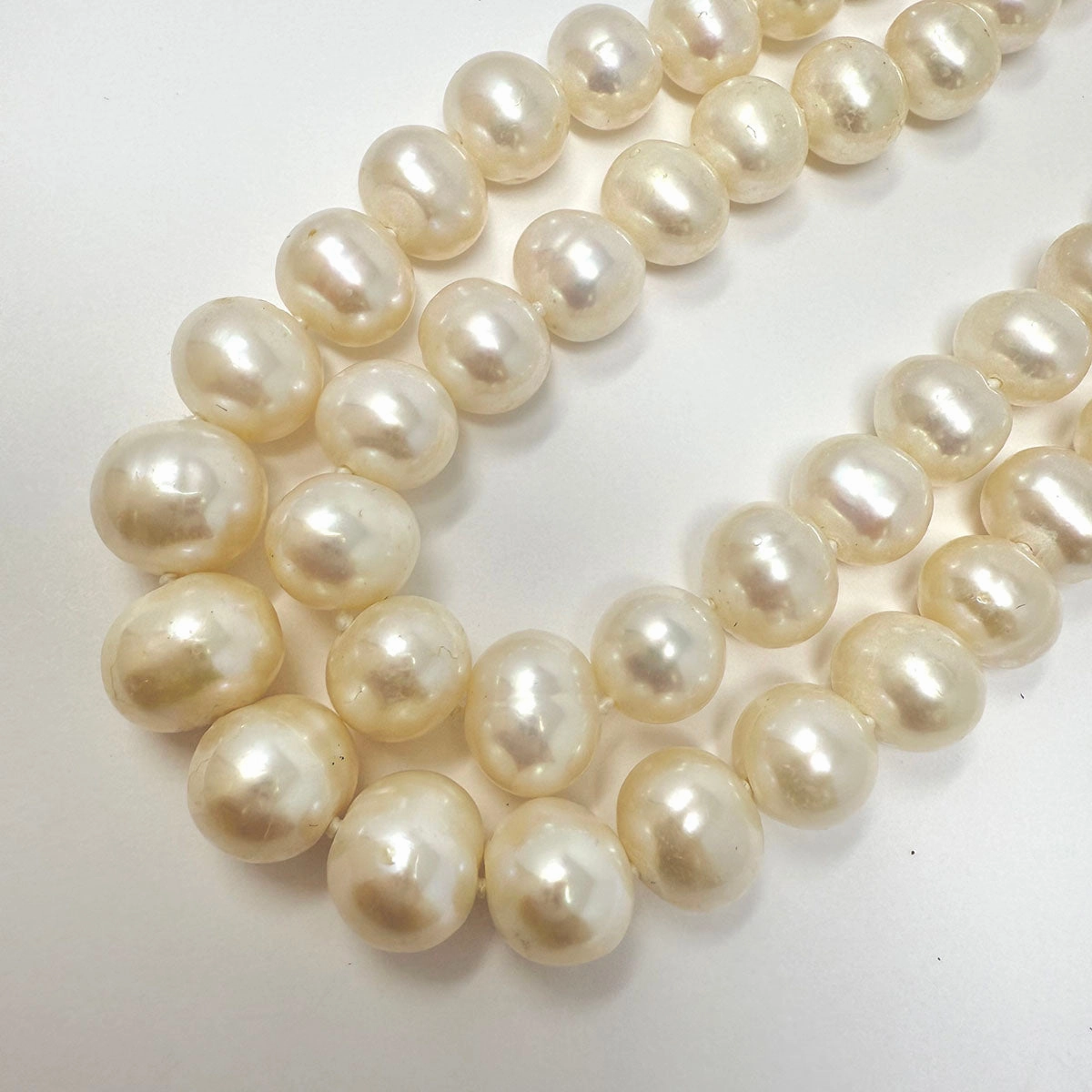 2 Strand 18" Freshwater Pearl Necklace with Filigree 14K Gold Clasp