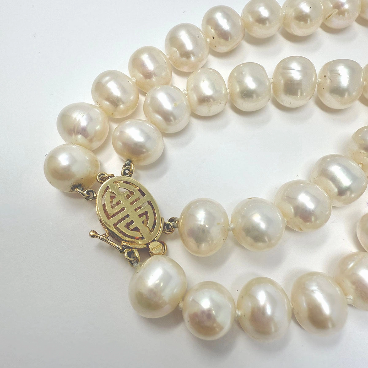 2 Strand 18" Freshwater Pearl Necklace with Filigree 14K Gold Clasp