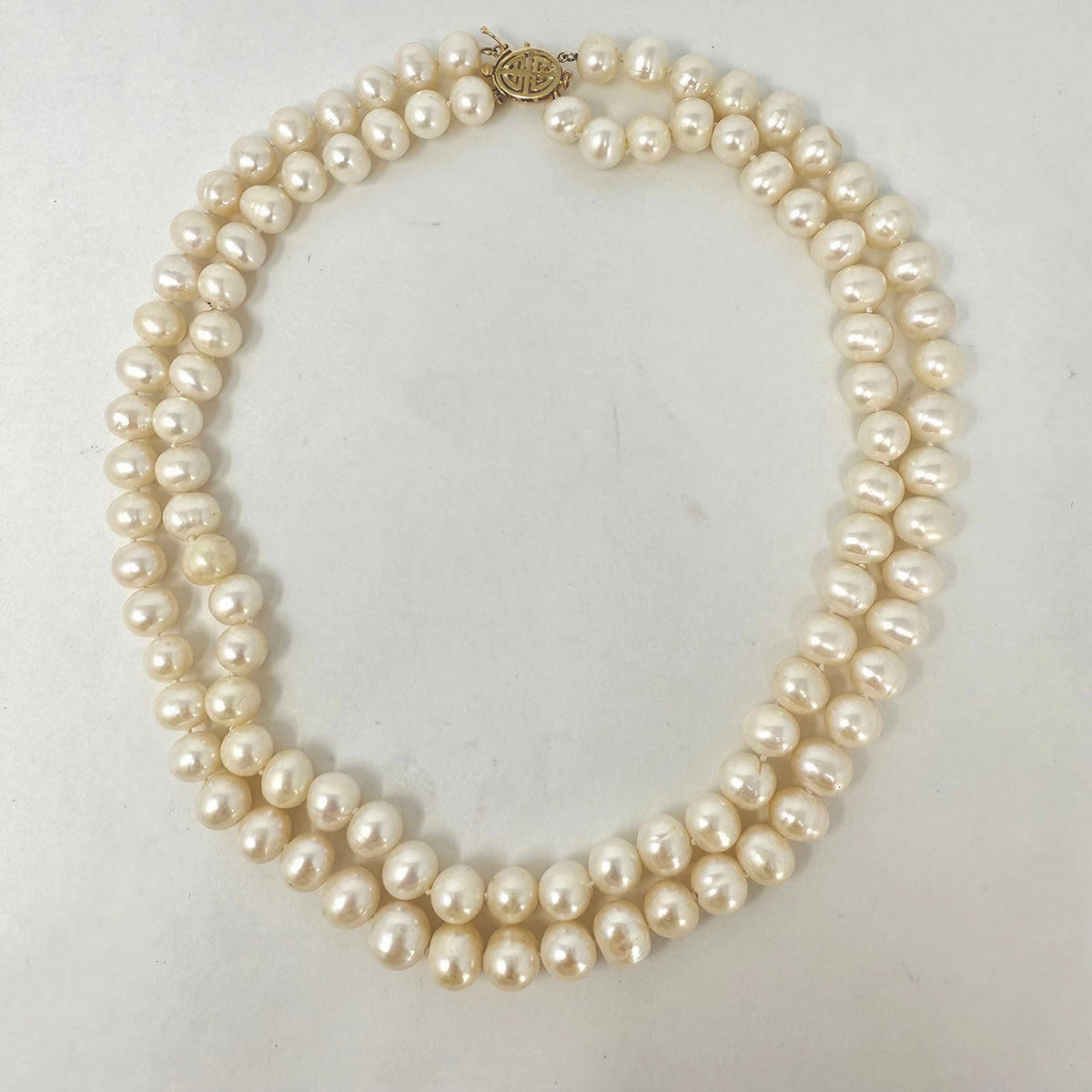 2 Strand 18" Freshwater Pearl Necklace with Filigree 14K Gold Clasp