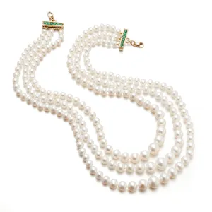 4-9mm Graduated Pearl 3-Strand Necklace with Emerald Clasp