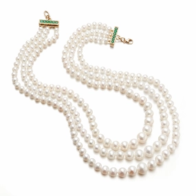 4-9mm Graduated Pearl 3-Strand Necklace with Emerald Clasp