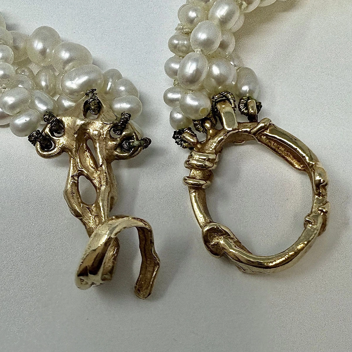 5 Strand Freshwater Pearl  Necklace  with 14K Gold Swirl Clasp