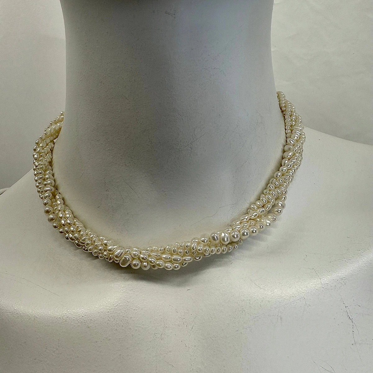 5 Strand Freshwater Pearl  Necklace  with 14K Gold Swirl Clasp