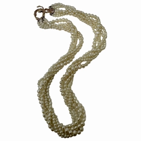 5 Strand Freshwater Pearl  Necklace  with 14K Gold Swirl Clasp