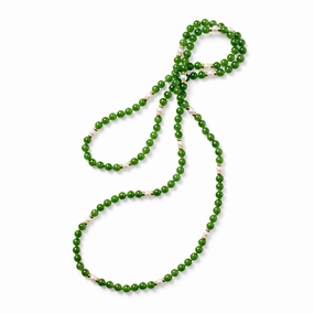 5mm Green Nephrite Jade & Pearl Station Rope Necklace