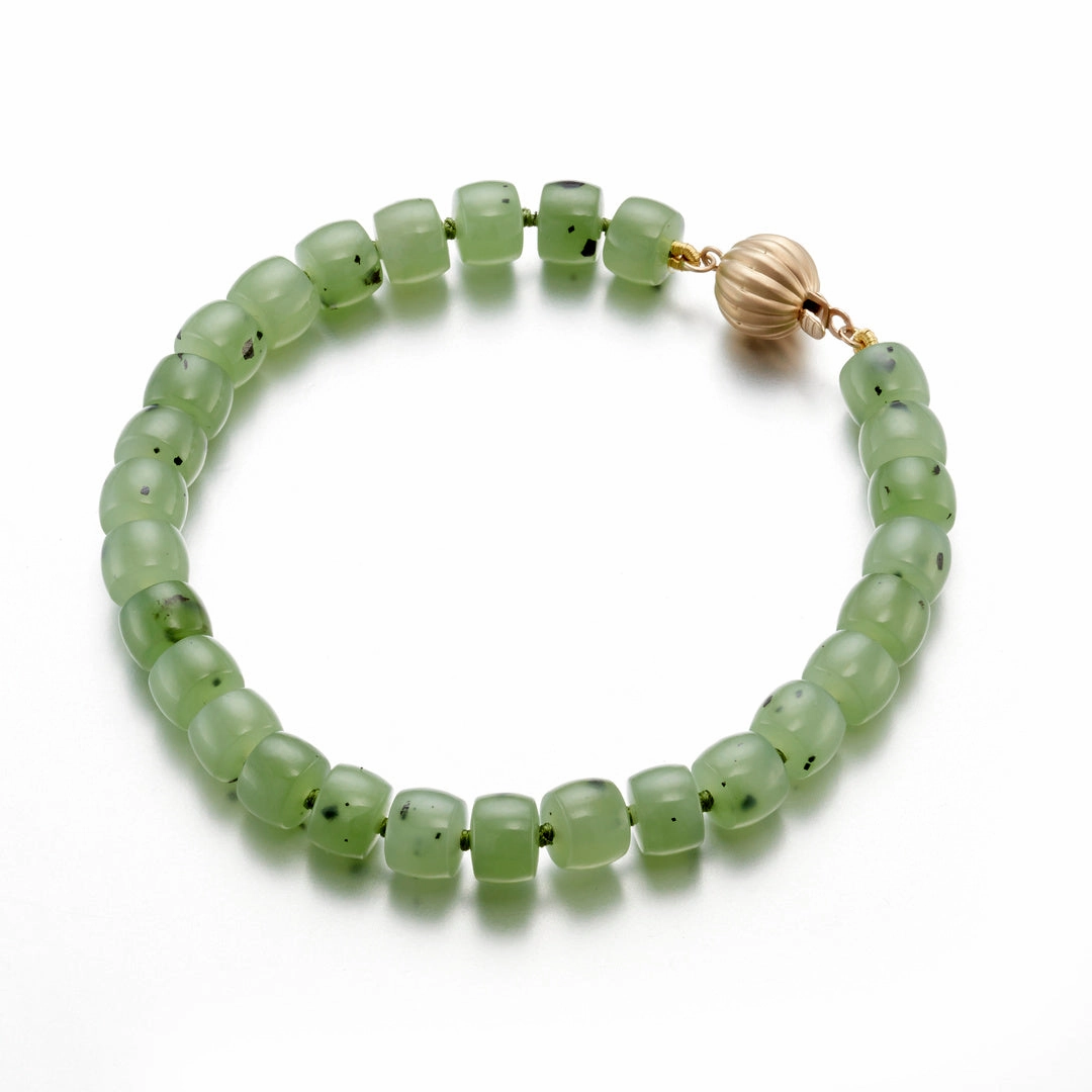 5mm Siberian Green Jade Barrel Bead Bracelet