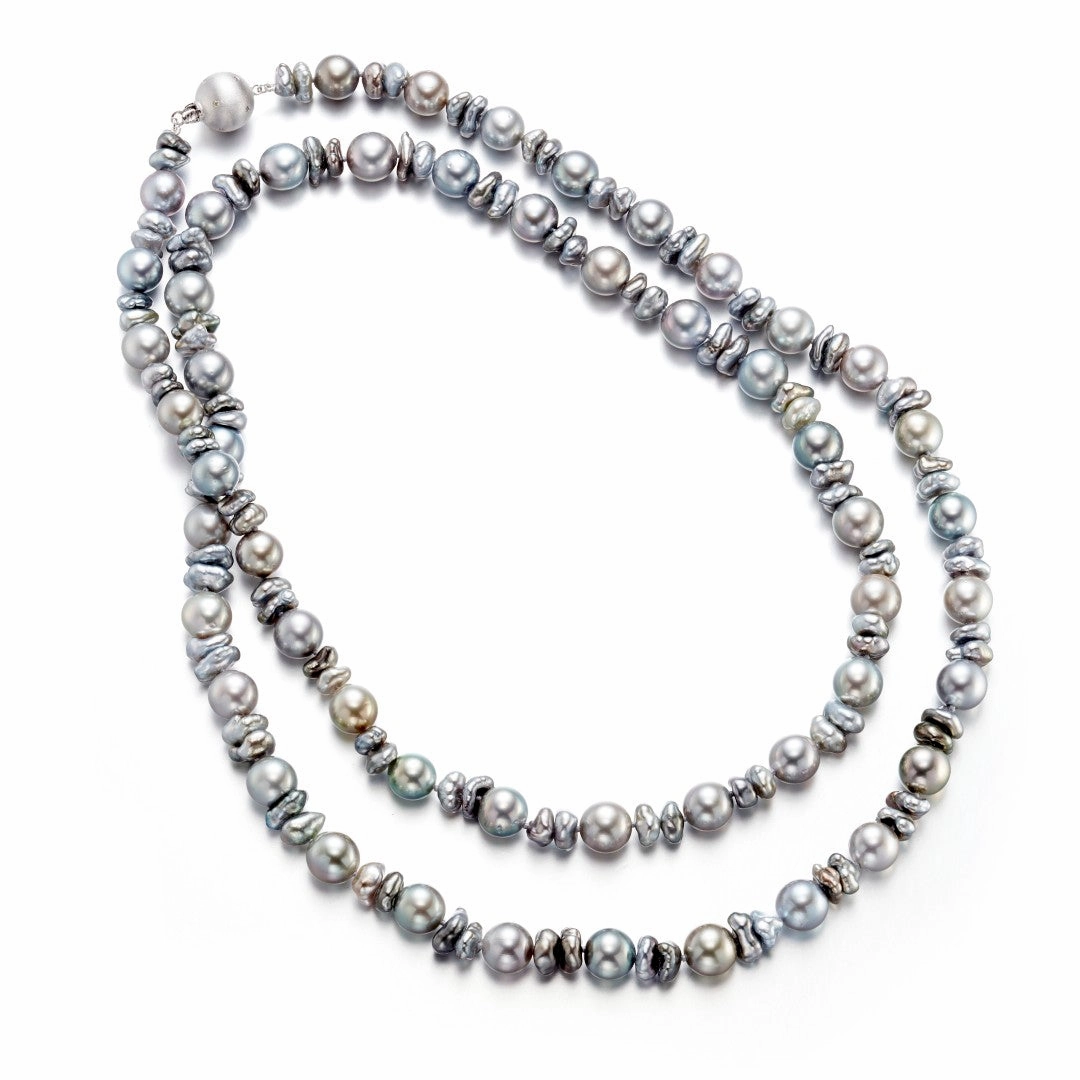 6-9mm Mixed Gray Keshi & Tahitian Pearl Long Necklace
