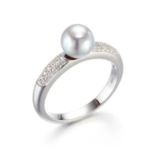 6mm Blue Akoya Pearl & Diamond Ring