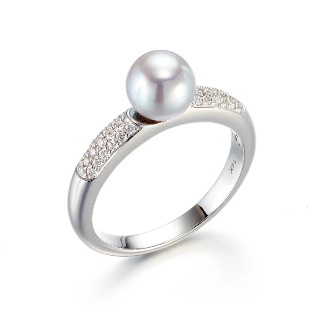 6mm Blue Akoya Pearl & Diamond Ring