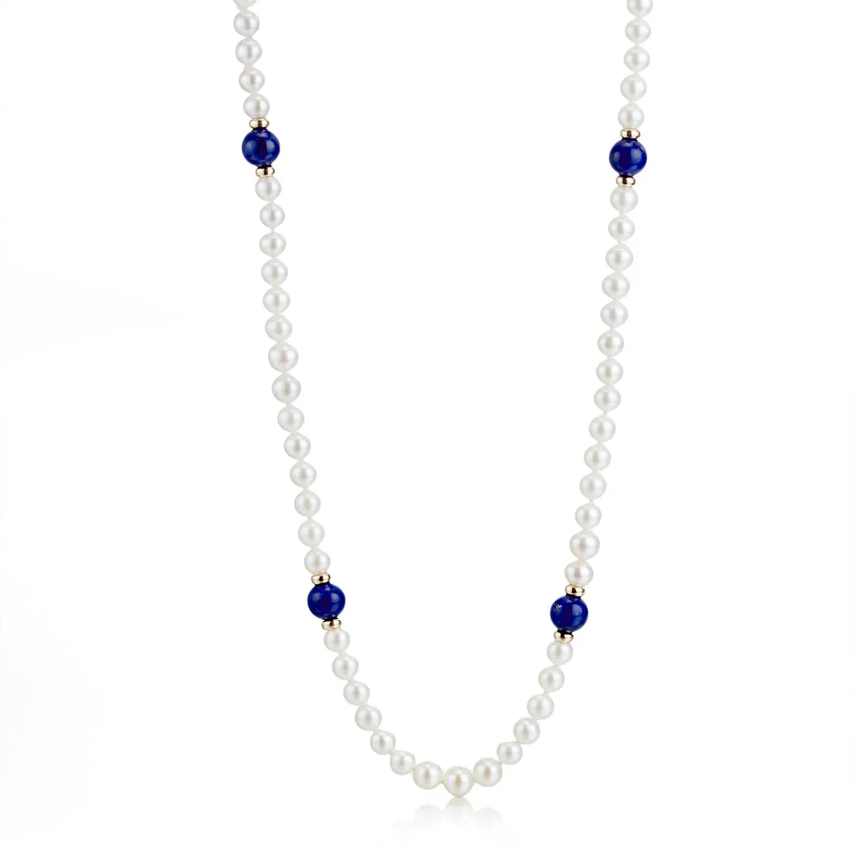6mm Pearl & Lapis Station Rope Necklace