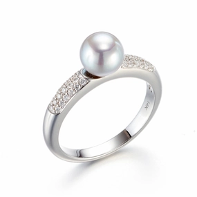 6mm Blue Akoya Pearl & Diamond Ring