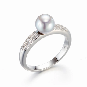 6mm Blue Akoya Pearl & Diamond Ring