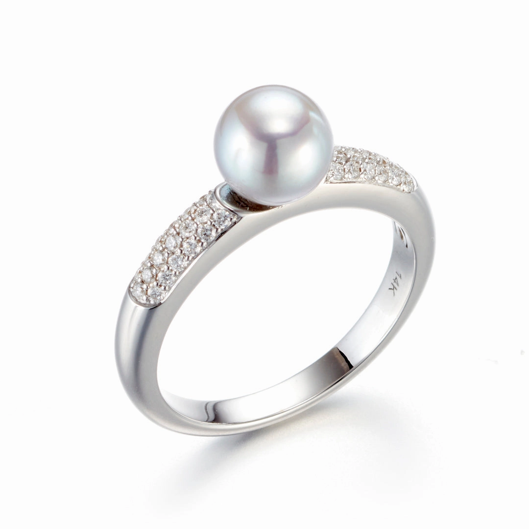 6mm Blue Akoya Pearl & Diamond Ring