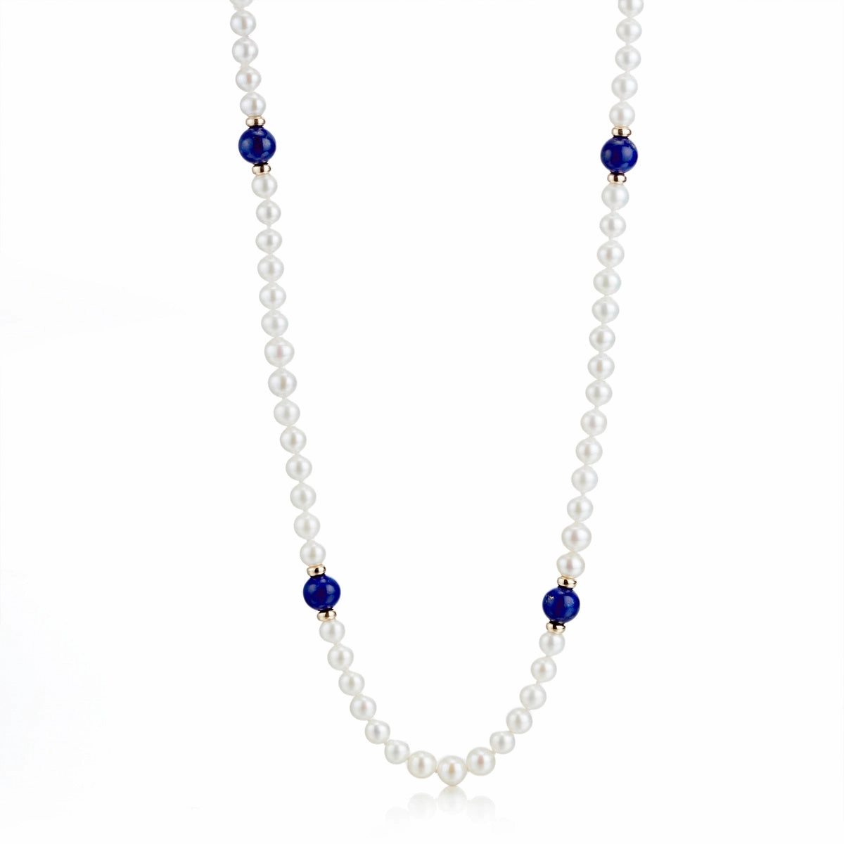 6mm Pearl & Lapis Station Rope Necklace