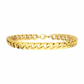 7.4mm 18K Gold IP Titanium Curb Chain Bracelet