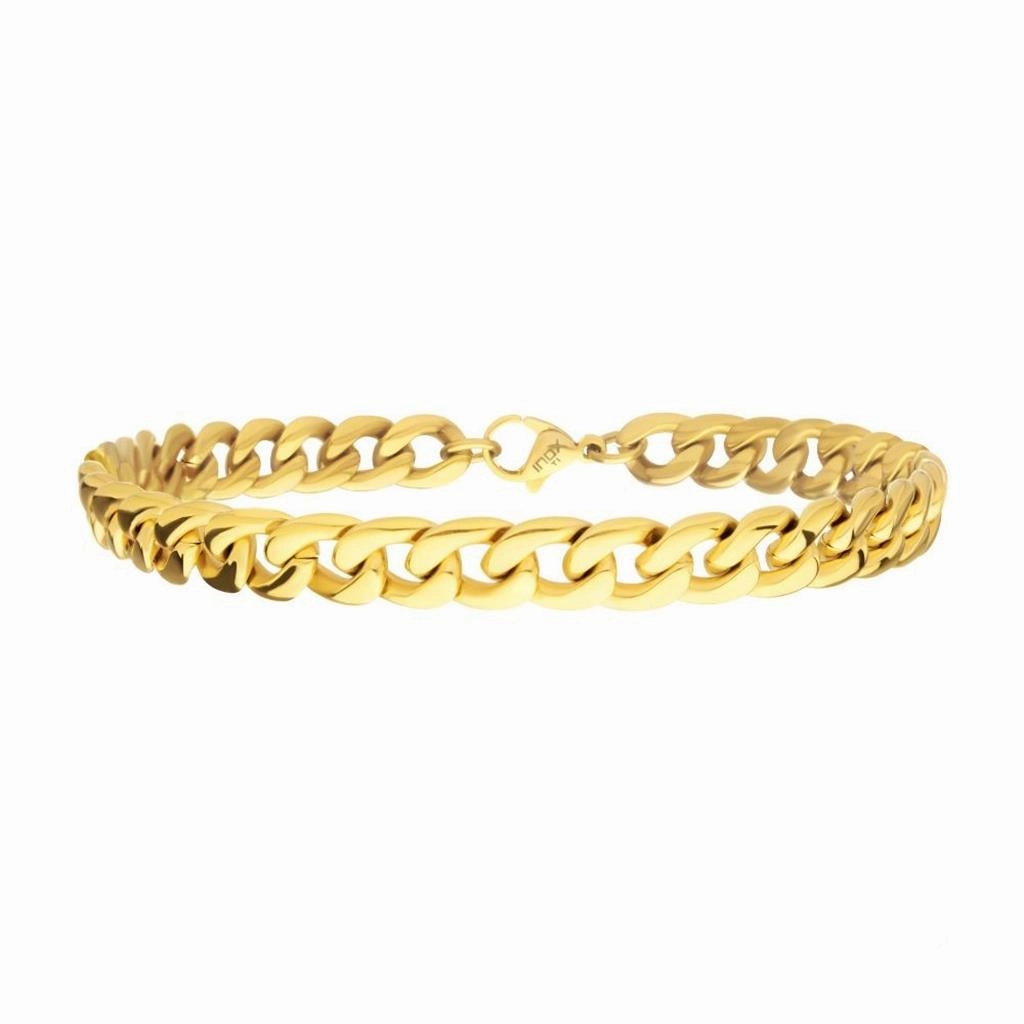 7.4mm 18K Gold IP Titanium Curb Chain Bracelet