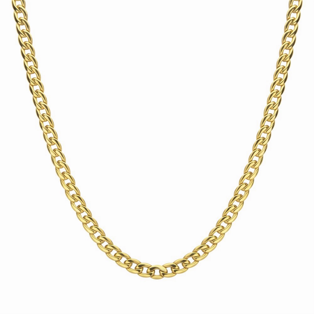 7.4mm 18K Gold IP Titanium Curb Chain Necklace