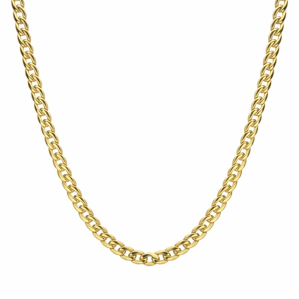7.4mm 18K Gold IP Titanium Curb Chain Necklace