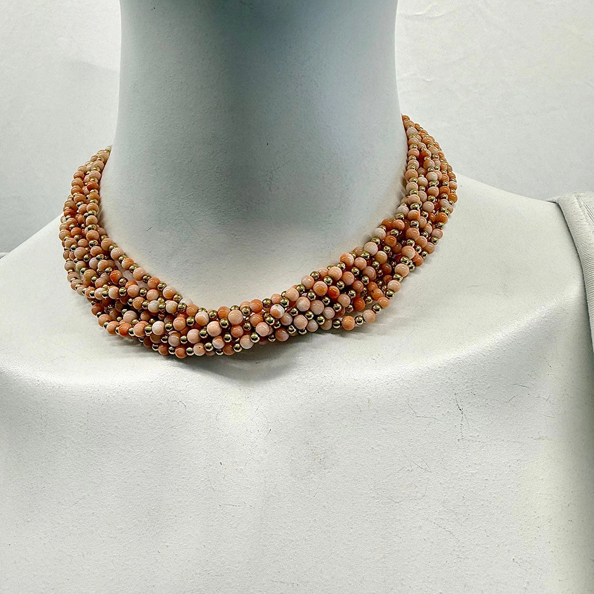 8 Strand Coral Bead Necklace with 14K Gold Clasp