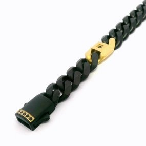 8mm Black And 18K Gold IP Steel Matte Finish Miami Cuban Chain Bracelet