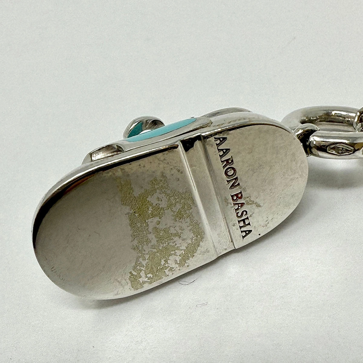 Aaron Basha 18K White Gold Chain with White Gold Blue Enamel Saddle Shoe Pendant