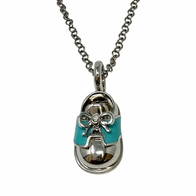 Aaron Basha 18K White Gold Chain with White Gold Blue Enamel Saddle Shoe Pendant