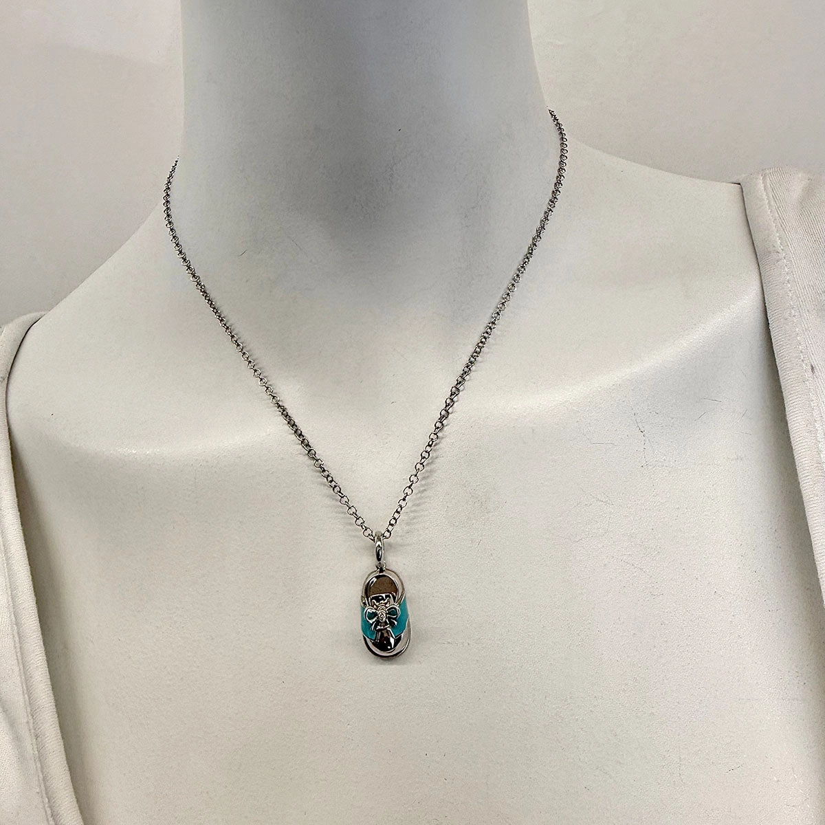 Aaron Basha 18K White Gold Chain with White Gold Blue Enamel Saddle Shoe Pendant