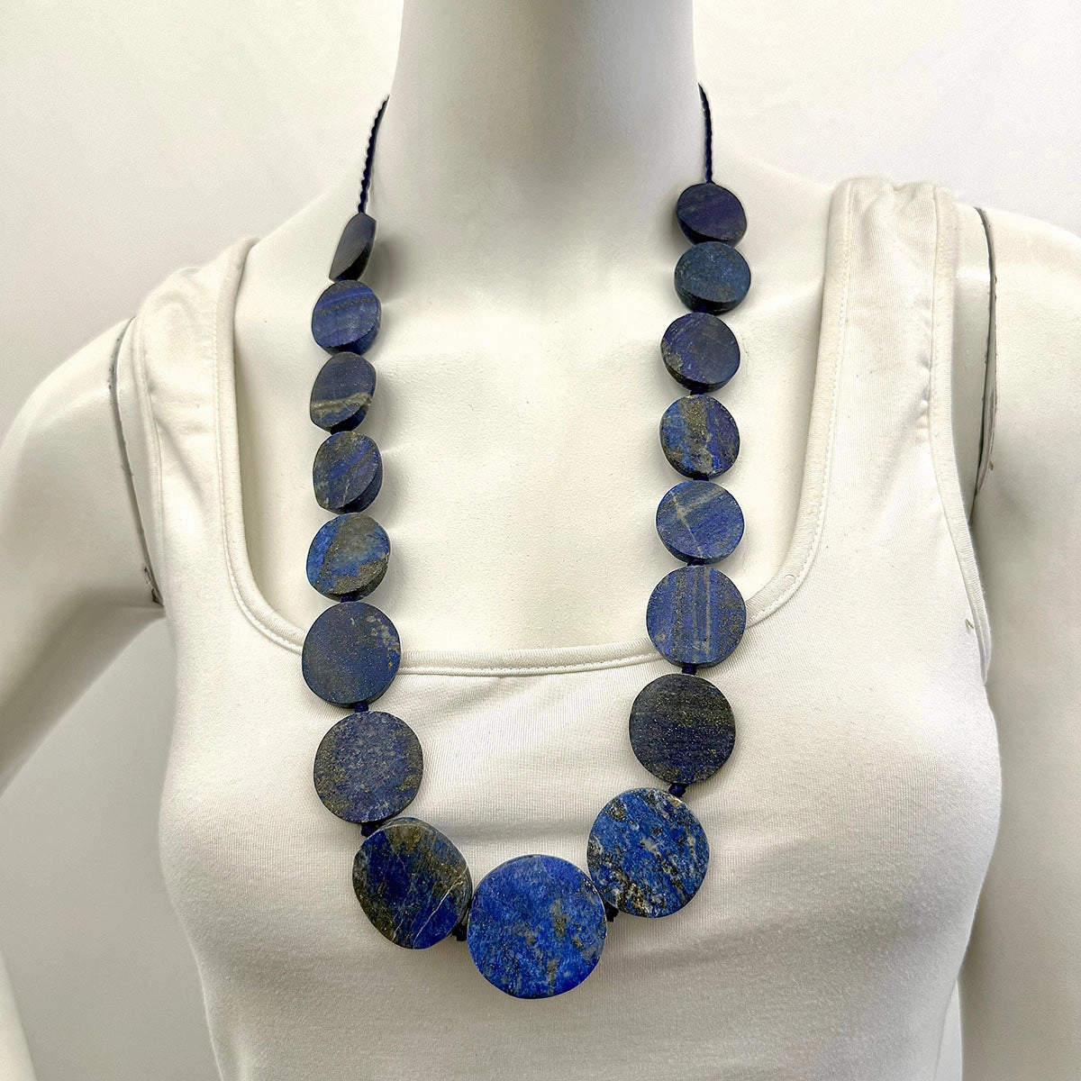 Adjustable Oval Lapis Disk Necklace