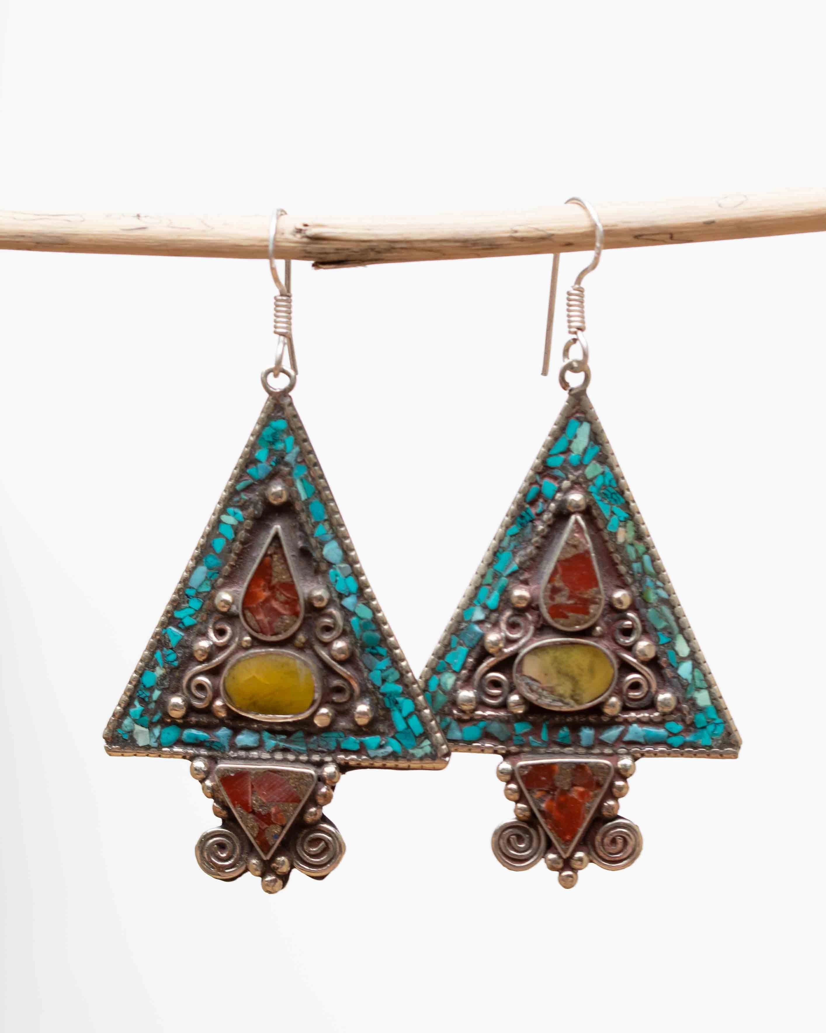 Agatha Turquoise Tibetan Earrings ~German Silver ~ SME059B