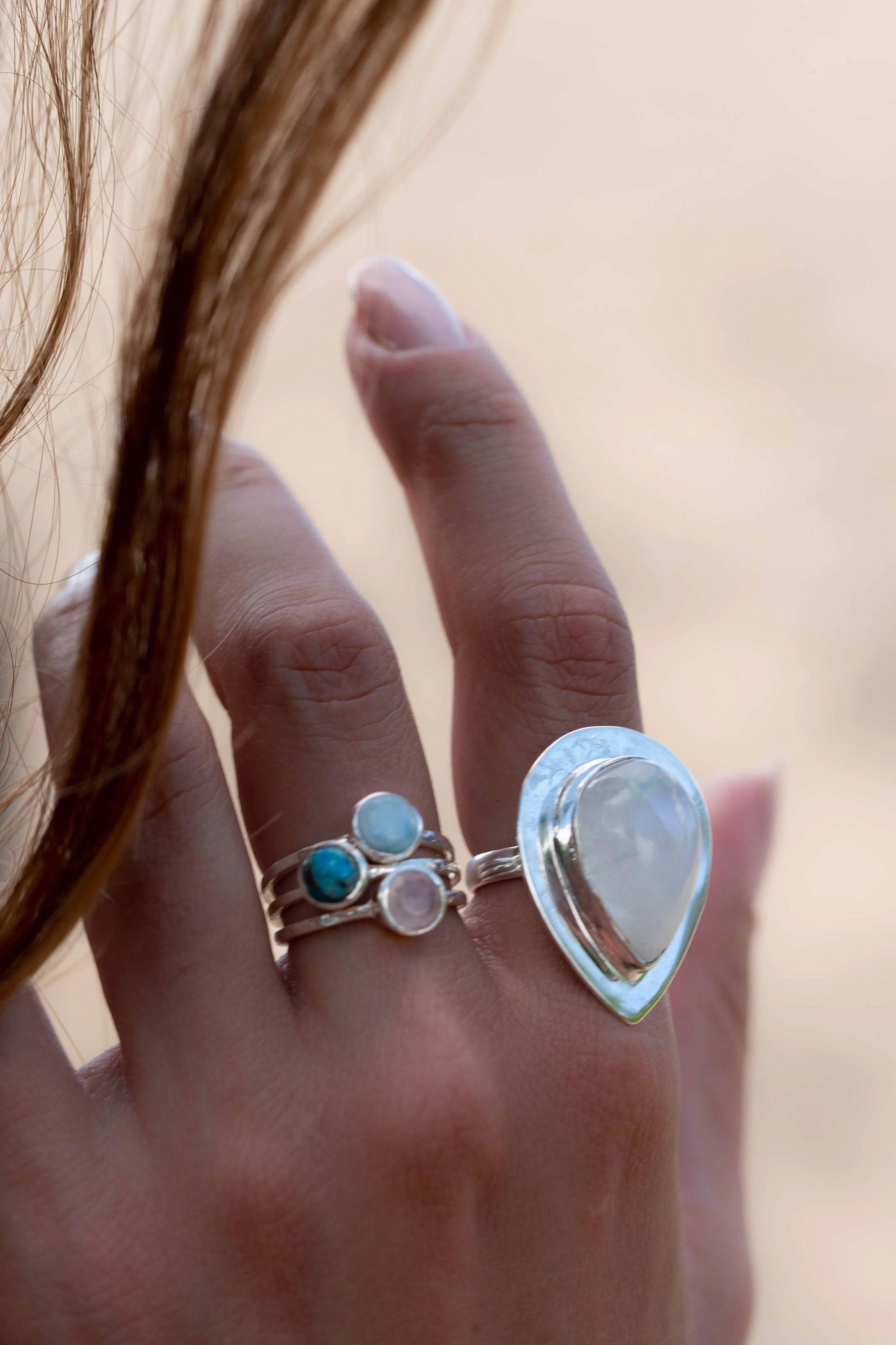 Aline Ring ~ Rose Quartz ~ Sterling Silver 925 ~ MR240