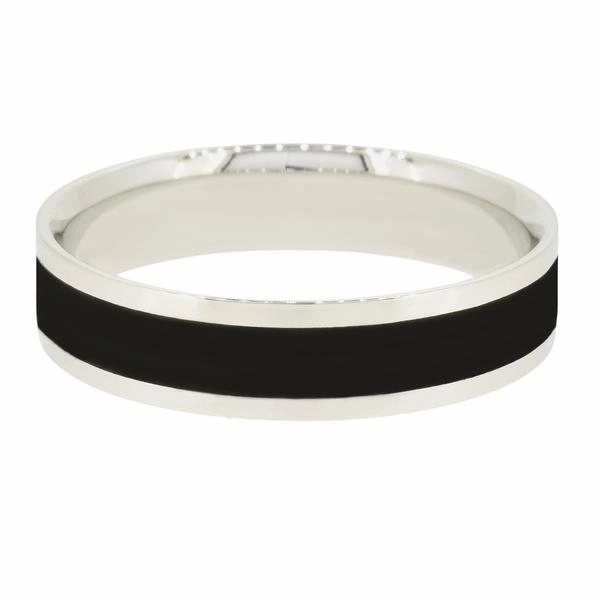 Alliance en or blanc 18 carats et r??sine noir largeur 5 mm