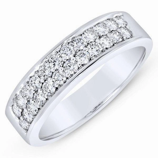 Alliance en or blanc 18 ct, serti de diamants.
