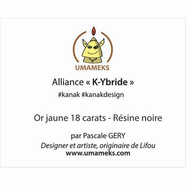Alliance ruban en or jaune : largeur 5 mm motifs K-YBRIDE